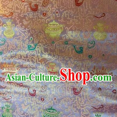 Asian Chinese Classical Eight Treasures Pattern Design Pink Silk Fabric Traditional Nanjing Brocade Material