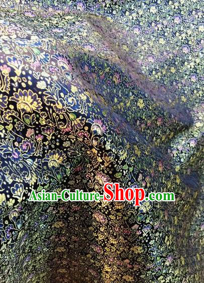Asian Chinese Classical Cockscomb Pattern Design Navy Silk Fabric Traditional Nanjing Brocade Material Asian Chinese Classical Cockscomb Pattern Design Navy Silk Fabric Traditional Nanjing Brocade Material