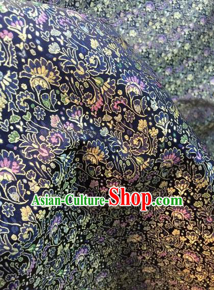Asian Chinese Classical Cockscomb Pattern Design Navy Silk Fabric Traditional Nanjing Brocade Material Asian Chinese Classical Cockscomb Pattern Design Navy Silk Fabric Traditional Nanjing Brocade Material
