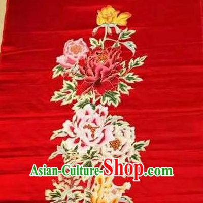 Asian Chinese Classical Peony Pattern Design Red Silk Fabric Traditional Nanjing Brocade Material