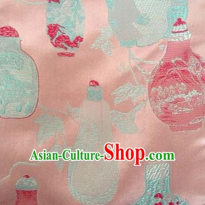 Asian Chinese Classical Vase Pattern Design Pink Silk Fabric Traditional Nanjing Brocade Material
