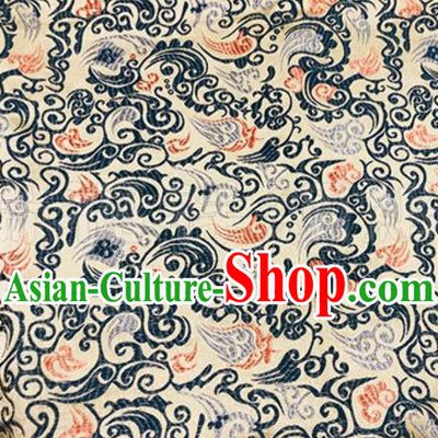 Asian Chinese Classical Waves Pattern Design Beige Brocade Fabric Traditional Silk Material