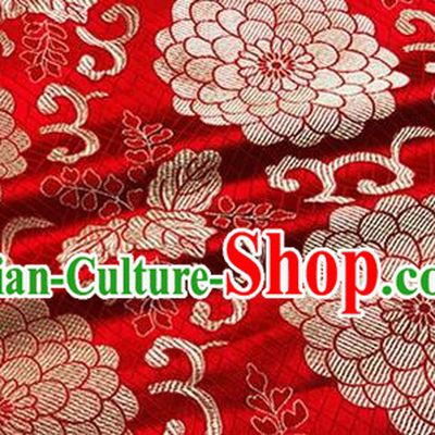 Asian Chinese Classical Lotus Pattern Design Red Brocade Fabric Traditional Silk Material