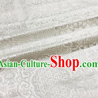 Asian Chinese Classical Rosette Pattern Design White Brocade Fabric Traditional Silk Material