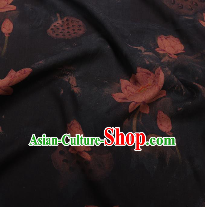 Asian Chinese Classical Lotus Pattern Design Black Watered Gauze Fabric Traditional Silk Material Asian Chinese Classical Lotus Pattern Design Black Watered Gauze Fabric Traditional Silk Material