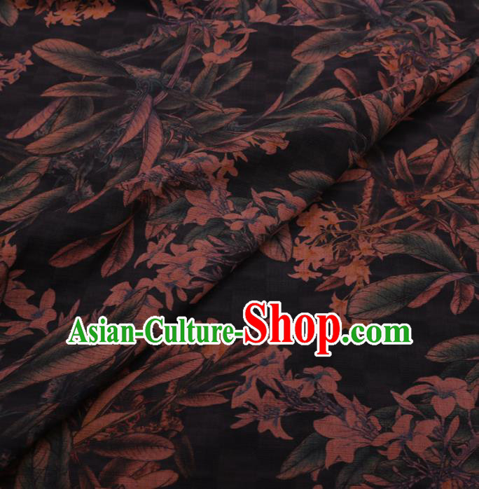 Asian Chinese Classical Leaf Pattern Design Black Watered Gauze Fabric Traditional Silk Material Asian Chinese Classical Leaf Pattern Design Black Watered Gauze Fabric Traditional Silk Material
