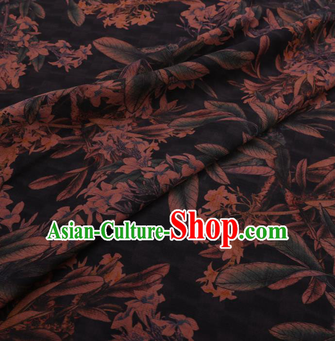 Asian Chinese Classical Leaf Pattern Design Black Watered Gauze Fabric Traditional Silk Material Asian Chinese Classical Leaf Pattern Design Black Watered Gauze Fabric Traditional Silk Material
