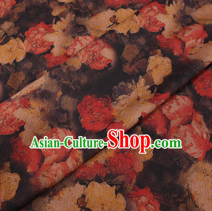 Asian Chinese Classical Roses Pattern Design Brown Watered Gauze Fabric Traditional Silk Material Asian Chinese Classical Roses Pattern Design Brown Watered Gauze Fabric Traditional Silk Material