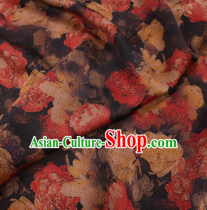 Asian Chinese Classical Roses Pattern Design Brown Watered Gauze Fabric Traditional Silk Material Asian Chinese Classical Roses Pattern Design Brown Watered Gauze Fabric Traditional Silk Material