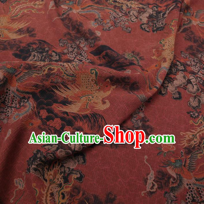 Asian Chinese Classical Phoenix Pattern Design Rust Red Watered Gauze Fabric Traditional Silk Material