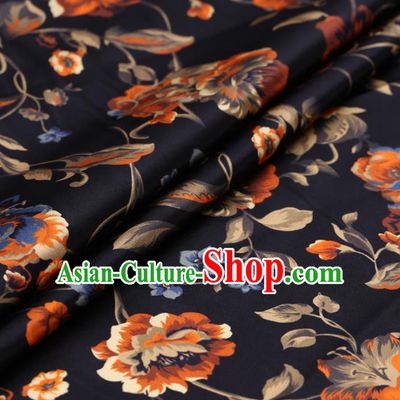 Asian Chinese Classical Peony Pattern Design Black Watered Gauze Fabric Traditional Silk Material