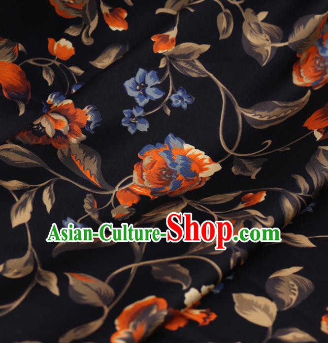 Asian Chinese Classical Peony Pattern Design Black Watered Gauze Fabric Traditional Silk Material Asian Chinese Classical Peony Pattern Design Black Watered Gauze Fabric Traditional Silk Material