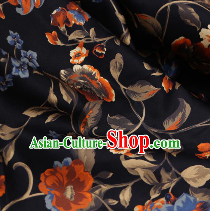 Asian Chinese Classical Peony Pattern Design Black Watered Gauze Fabric Traditional Silk Material Asian Chinese Classical Peony Pattern Design Black Watered Gauze Fabric Traditional Silk Material