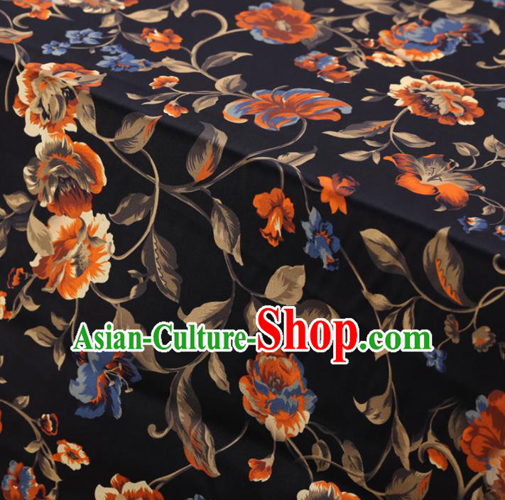 Asian Chinese Classical Peony Pattern Design Black Watered Gauze Fabric Traditional Silk Material Asian Chinese Classical Peony Pattern Design Black Watered Gauze Fabric Traditional Silk Material