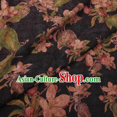 Asian Chinese Classical Begonia Pattern Design Black Watered Gauze Fabric Traditional Silk Material
