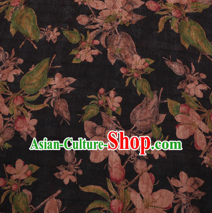 Asian Chinese Classical Begonia Pattern Design Black Watered Gauze Fabric Traditional Silk Material Asian Chinese Classical Begonia Pattern Design Black Watered Gauze Fabric Traditional Silk Material