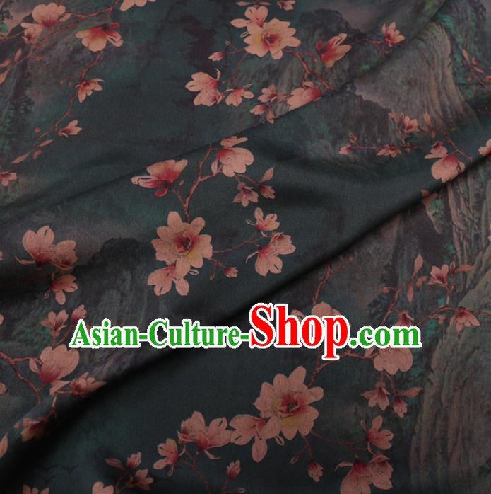 Asian Chinese Classical Yulan Magnolia Pattern Design Atrovirens Watered Gauze Fabric Traditional Silk Material Asian Chinese Classical Yulan Magnolia Pattern Design Atrovirens Watered Gauze Fabric Traditional Silk Material