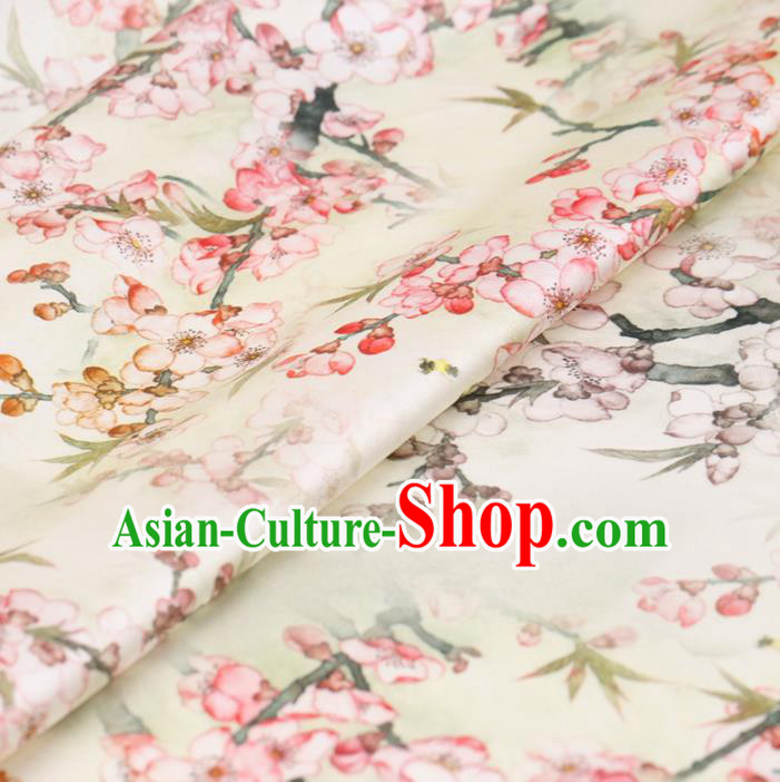 Asian Chinese Classical Plum Blossom Pattern Design Beige Watered Gauze Fabric Traditional Silk Material