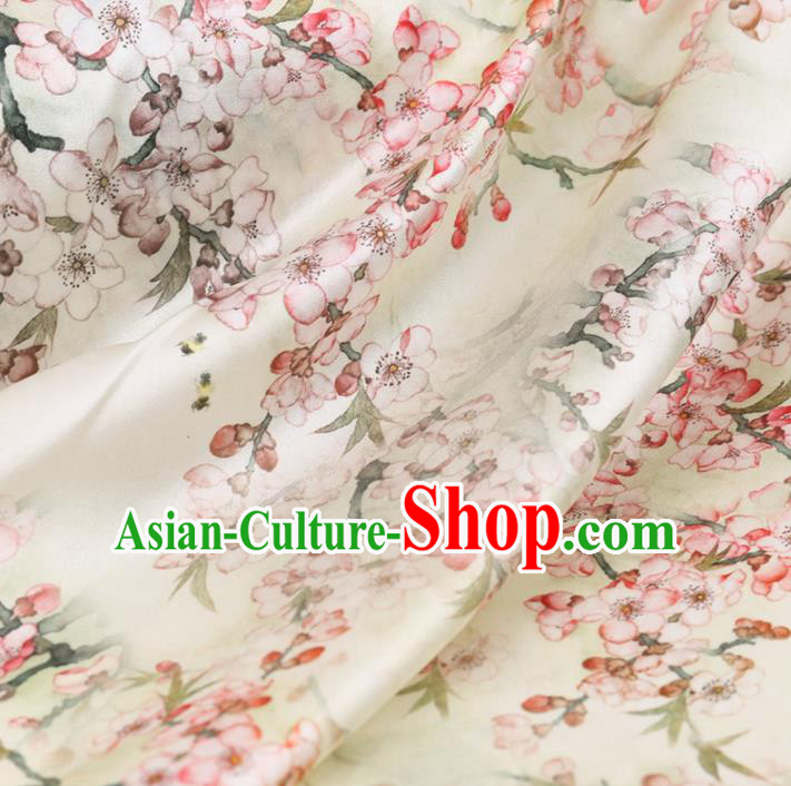 Asian Chinese Classical Plum Blossom Pattern Design Beige Watered Gauze Fabric Traditional Silk Material