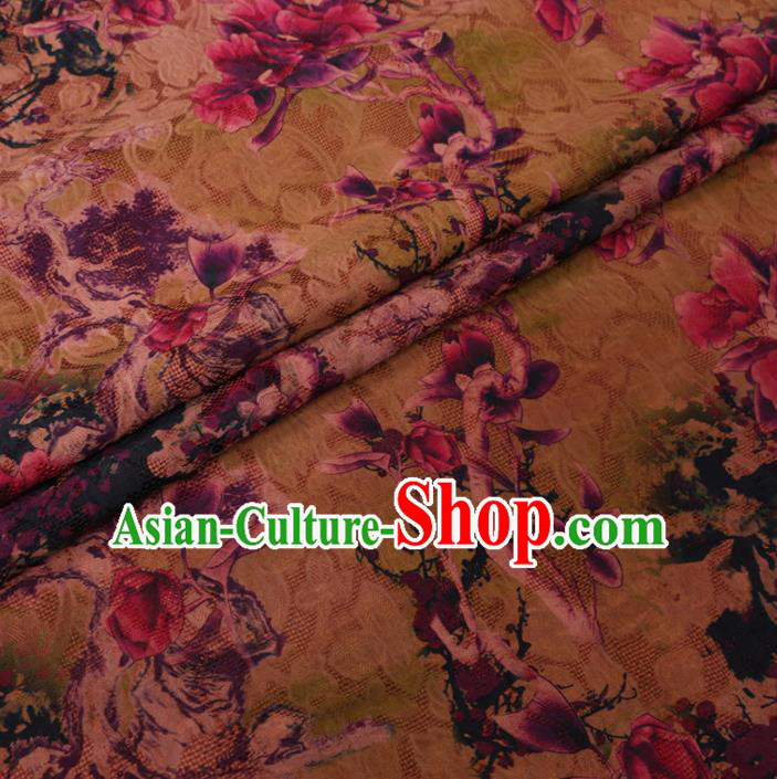 Asian Chinese Classical Flowers Pattern Design Ginger Watered Gauze Fabric Traditional Silk Material Asian Chinese Classical Flowers Pattern Design Ginger Watered Gauze Fabric Traditional Silk Material