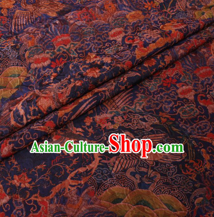 Asian Chinese Classical Cloud Crane Pattern Design Navy Watered Gauze Fabric Traditional Silk Material Asian Chinese Classical Cloud Crane Pattern Design Navy Watered Gauze Fabric Traditional Silk Material