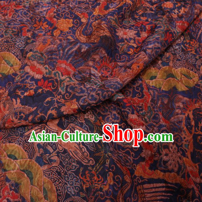 Asian Chinese Classical Cloud Crane Pattern Design Navy Watered Gauze Fabric Traditional Silk Material Asian Chinese Classical Cloud Crane Pattern Design Navy Watered Gauze Fabric Traditional Silk Material