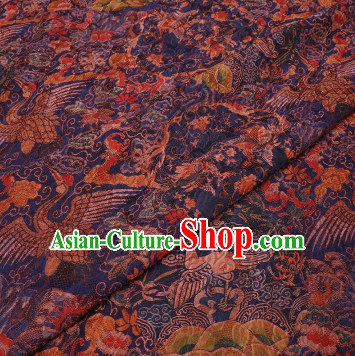 Asian Chinese Classical Cloud Crane Pattern Design Navy Watered Gauze Fabric Traditional Silk Material Asian Chinese Classical Cloud Crane Pattern Design Navy Watered Gauze Fabric Traditional Silk Material