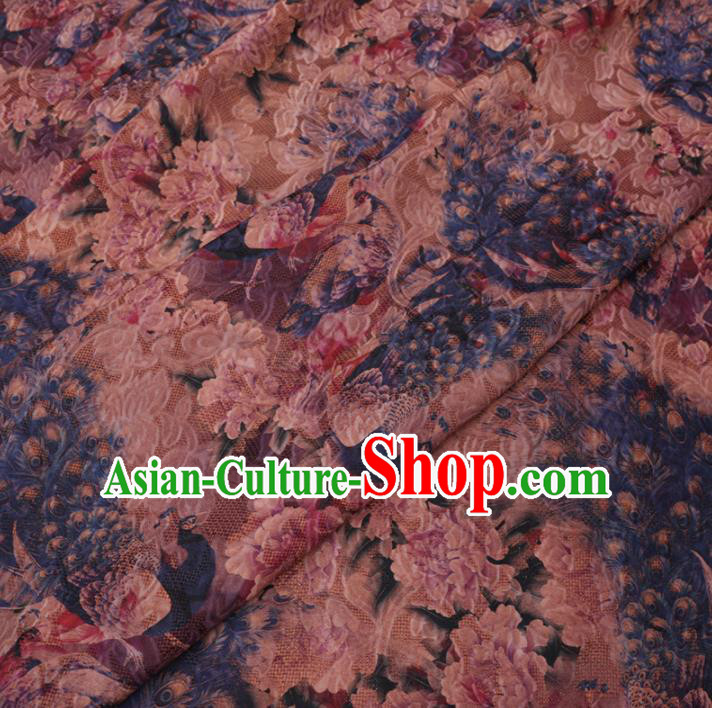 Asian Chinese Classical Peacock Pattern Design Watered Gauze Fabric Traditional Silk Material Asian Chinese Classical Peacock Pattern Design Watered Gauze Fabric Traditional Silk Material