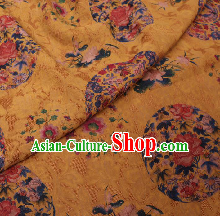 Asian Chinese Classical Butterfly Peony Pattern Design Yellow Watered Gauze Fabric Traditional Silk Material Asian Chinese Classical Butterfly Peony Pattern Design Yellow Watered Gauze Fabric Traditional Silk Material