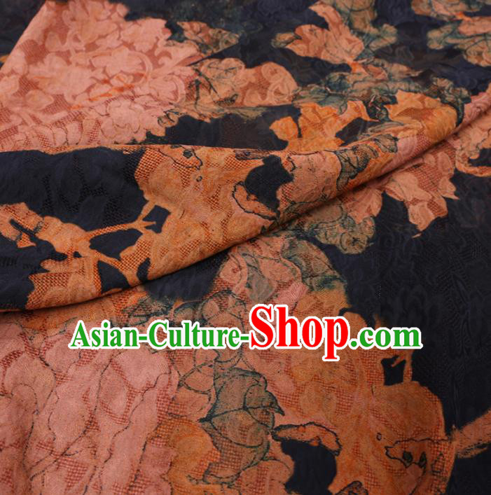 Asian Chinese Classical Peony Pattern Design Navy Watered Gauze Fabric Traditional Silk Material Asian Chinese Classical Peony Pattern Design Navy Watered Gauze Fabric Traditional Silk Material