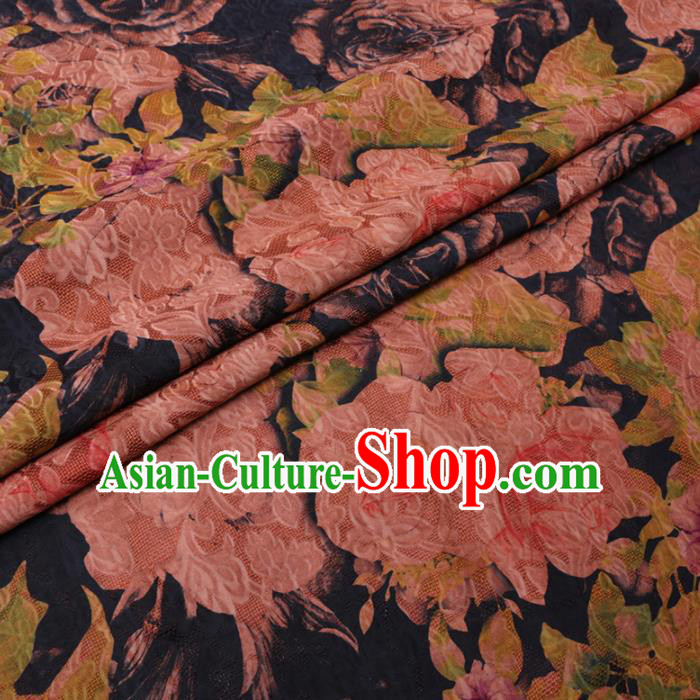 Asian Chinese Classical Peony Pattern Design Black Watered Gauze Fabric Traditional Silk Material Asian Chinese Classical Peony Pattern Design Black Watered Gauze Fabric Traditional Silk Material