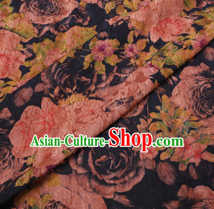 Asian Chinese Classical Peony Pattern Design Black Watered Gauze Fabric Traditional Silk Material Asian Chinese Classical Peony Pattern Design Black Watered Gauze Fabric Traditional Silk Material