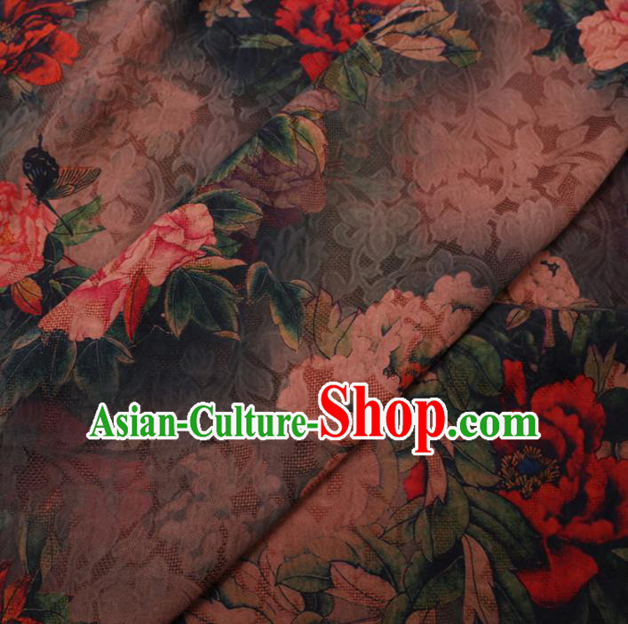 Asian Chinese Classical Peony Pattern Design Dark Green Watered Gauze Fabric Traditional Silk Material Asian Chinese Classical Peony Pattern Design Dark Green Watered Gauze Fabric Traditional Silk Material