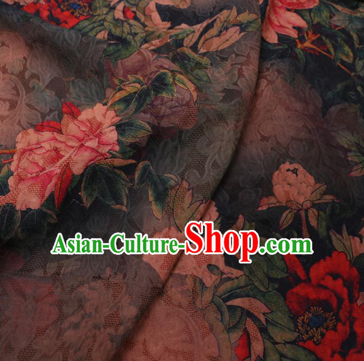 Asian Chinese Classical Peony Pattern Design Dark Green Watered Gauze Fabric Traditional Silk Material Asian Chinese Classical Peony Pattern Design Dark Green Watered Gauze Fabric Traditional Silk Material