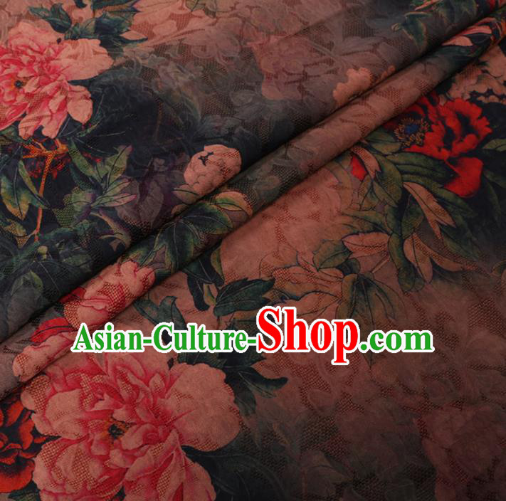 Asian Chinese Classical Peony Pattern Design Dark Green Watered Gauze Fabric Traditional Silk Material Asian Chinese Classical Peony Pattern Design Dark Green Watered Gauze Fabric Traditional Silk Material
