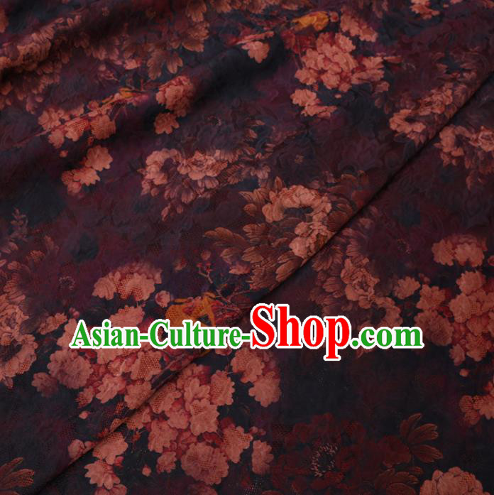 Asian Chinese Classical Peony Pattern Design Black Watered Gauze Fabric Traditional Silk Material Asian Chinese Classical Peony Pattern Design Black Watered Gauze Fabric Traditional Silk Material