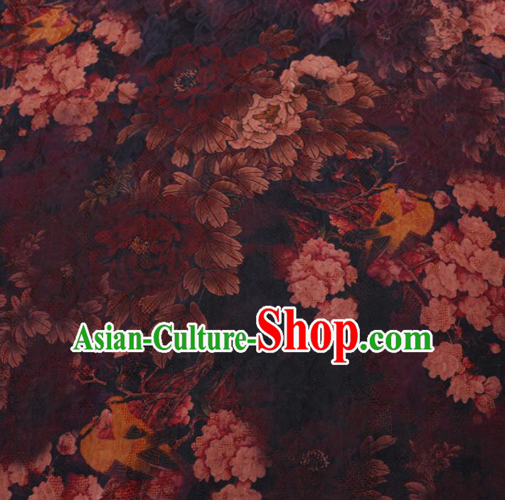 Asian Chinese Classical Peony Pattern Design Black Watered Gauze Fabric Traditional Silk Material Asian Chinese Classical Peony Pattern Design Black Watered Gauze Fabric Traditional Silk Material