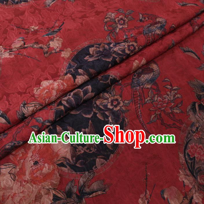 Chinese Classical Peony Plum Pattern Design Red Watered Gauze Fabric Asian Traditional Silk Material Chinese Classical Peony Plum Pattern Design Red Watered Gauze Fabric Asian Traditional Silk Material