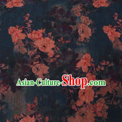 Chinese Classical Peony Flowers Pattern Design Atrovirens Watered Gauze Fabric Asian Traditional Silk Material