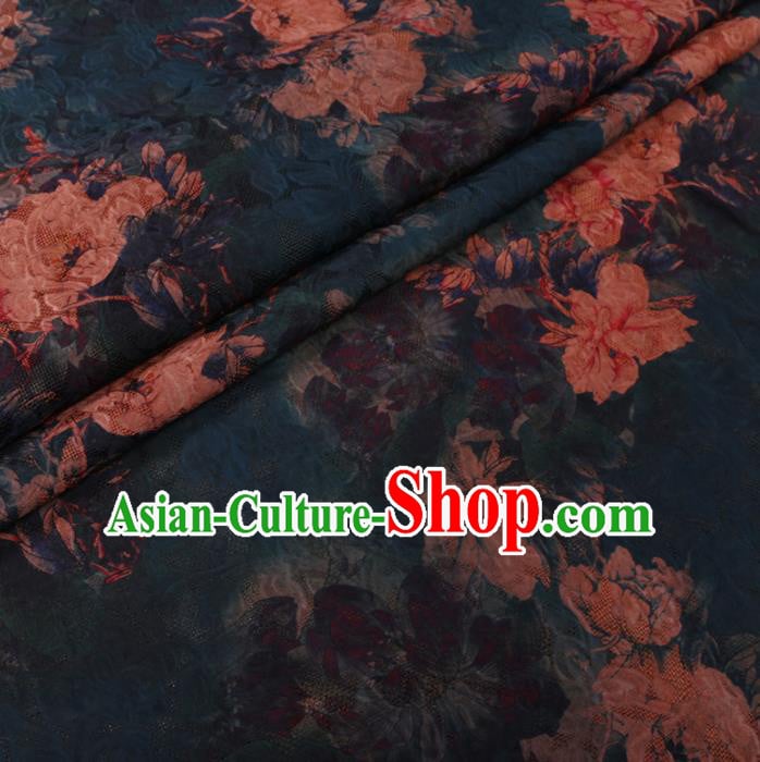 Chinese Classical Peony Flowers Pattern Design Atrovirens Watered Gauze Fabric Asian Traditional Silk Material Chinese Classical Peony Flowers Pattern Design Atrovirens Watered Gauze Fabric Asian Traditional Silk Material