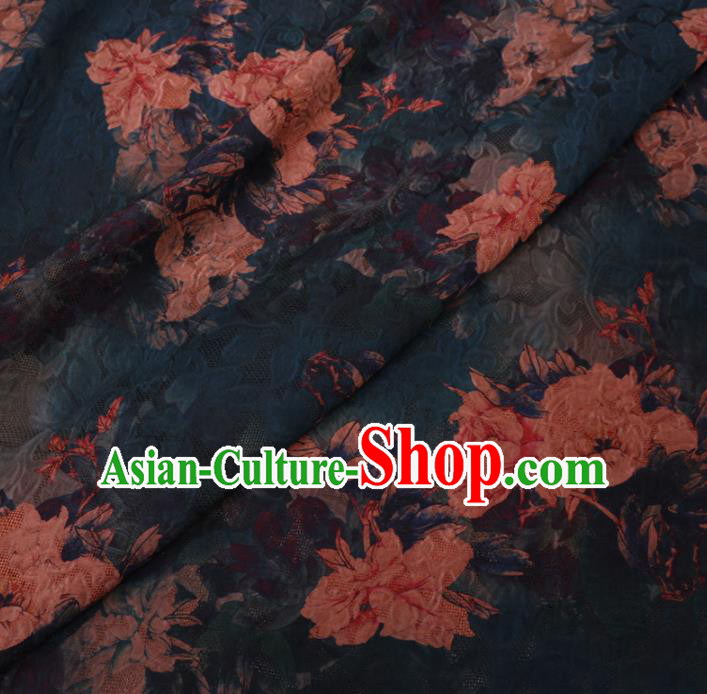 Chinese Classical Peony Flowers Pattern Design Atrovirens Watered Gauze Fabric Asian Traditional Silk Material Chinese Classical Peony Flowers Pattern Design Atrovirens Watered Gauze Fabric Asian Traditional Silk Material