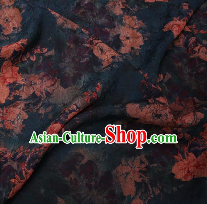 Chinese Classical Peony Flowers Pattern Design Atrovirens Watered Gauze Fabric Asian Traditional Silk Material Chinese Classical Peony Flowers Pattern Design Atrovirens Watered Gauze Fabric Asian Traditional Silk Material