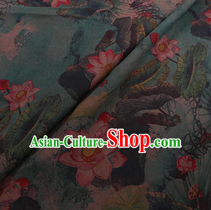 Chinese Cheongsam Classical Lotus Pattern Design Green Watered Gauze Fabric Asian Traditional Silk Material Chinese Cheongsam Classical Lotus Pattern Design Green Watered Gauze Fabric Asian Traditional Silk Material