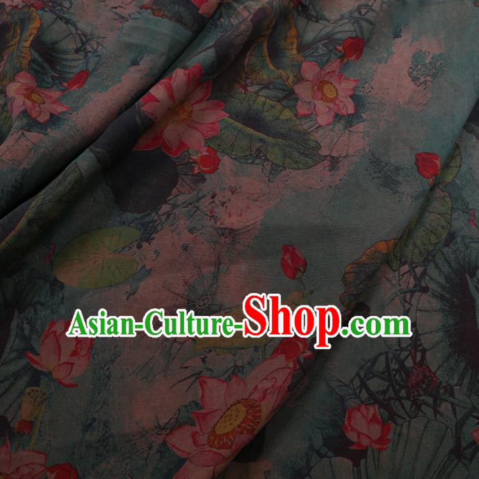 Chinese Cheongsam Classical Lotus Pattern Design Green Watered Gauze Fabric Asian Traditional Silk Material Chinese Cheongsam Classical Lotus Pattern Design Green Watered Gauze Fabric Asian Traditional Silk Material