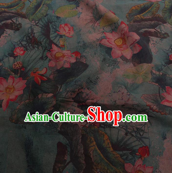 Chinese Cheongsam Classical Lotus Pattern Design Green Watered Gauze Fabric Asian Traditional Silk Material Chinese Cheongsam Classical Lotus Pattern Design Green Watered Gauze Fabric Asian Traditional Silk Material