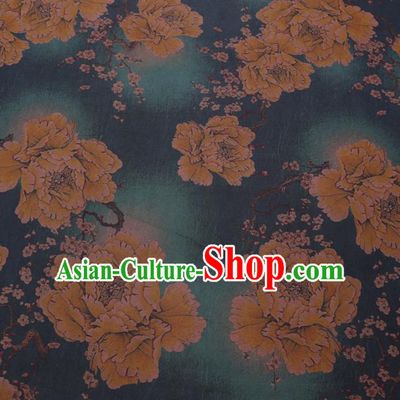 Chinese Cheongsam Classical Yellow Peony Pattern Design Watered Gauze Fabric Asian Traditional Silk Material