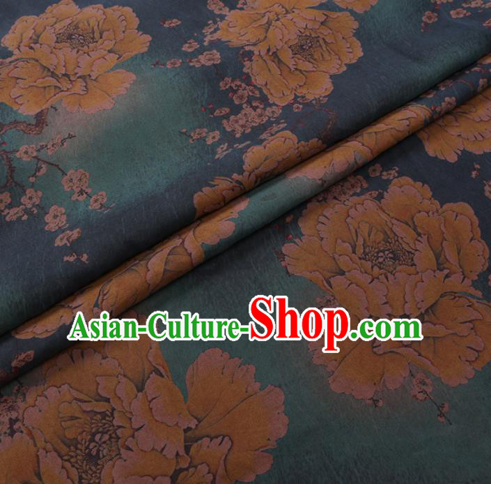 Chinese Cheongsam Classical Yellow Peony Pattern Design Watered Gauze Fabric Asian Traditional Silk Material Chinese Cheongsam Classical Yellow Peony Pattern Design Watered Gauze Fabric Asian Traditional Silk Material