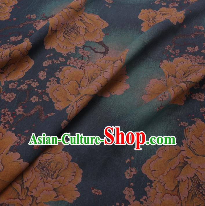 Chinese Cheongsam Classical Yellow Peony Pattern Design Watered Gauze Fabric Asian Traditional Silk Material Chinese Cheongsam Classical Yellow Peony Pattern Design Watered Gauze Fabric Asian Traditional Silk Material