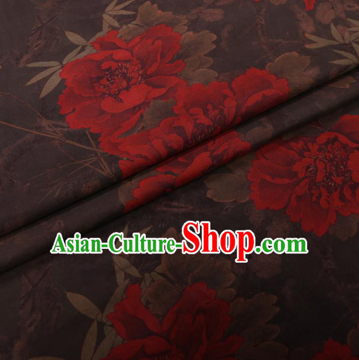 Chinese Cheongsam Classical Peony Pattern Design Brown Watered Gauze Fabric Asian Traditional Silk Material Chinese Cheongsam Classical Peony Pattern Design Brown Watered Gauze Fabric Asian Traditional Silk Material