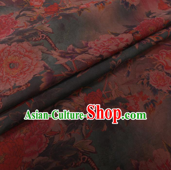Chinese Cheongsam Classical Peony Pattern Design Green Watered Gauze Fabric Asian Traditional Silk Material Chinese Cheongsam Classical Peony Pattern Design Green Watered Gauze Fabric Asian Traditional Silk Material